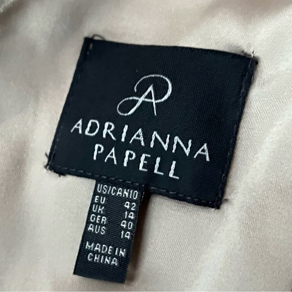 Adrianna Papell Elegant Palest Beige Lace Overlay Back Zip 3/4 Sleeves Dress 10 - Picture 10 of 11